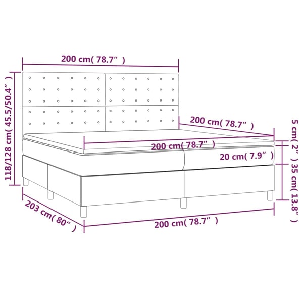 vidaXL kontinentalseng med LED-lys 200x200 cm stof cremefarvet