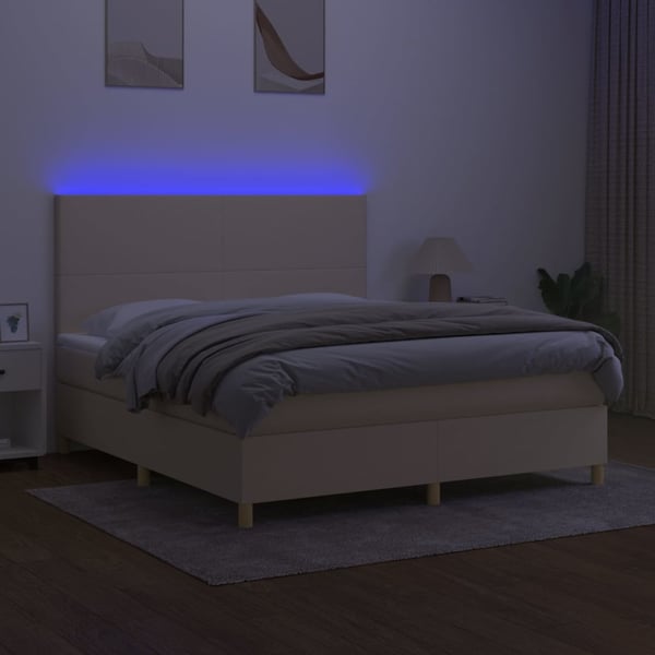 vidaXL kontinentalseng med LED-lys 160x200 cm stof cremefarvet