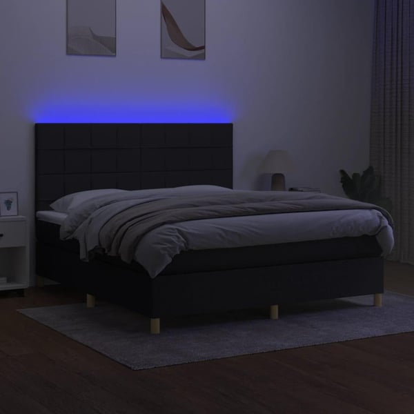 vidaXL kontinentalseng med LED-lys 160x200 cm stof sort
