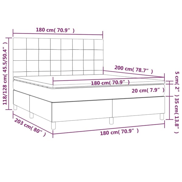 vidaXL kontinentalseng med LED-lys 180x200 cm stof cremefarvet