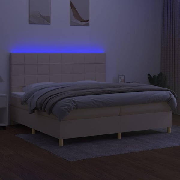 vidaXL kontinentalseng med LED-lys 200x200 cm stof cremefarvet