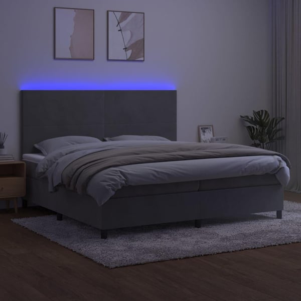 vidaXL kontinentalseng med LED-lys 200x200 cm fløjl lysegrå