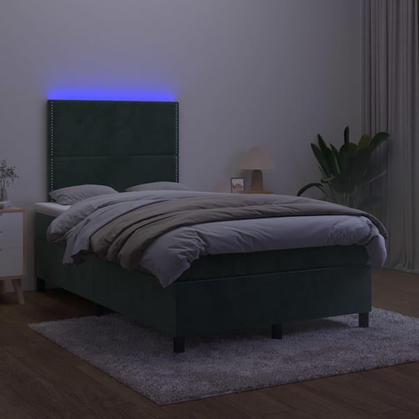 vidaXL kontinentalseng med LED-lys 120x200 cm fløjl mørkegrøn