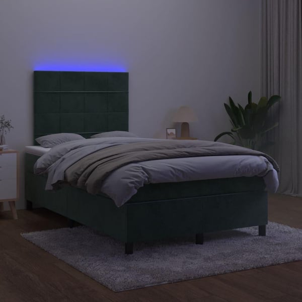 vidaXL kontinentalseng med LED-lys 120x200 cm fløjl mørkegrøn