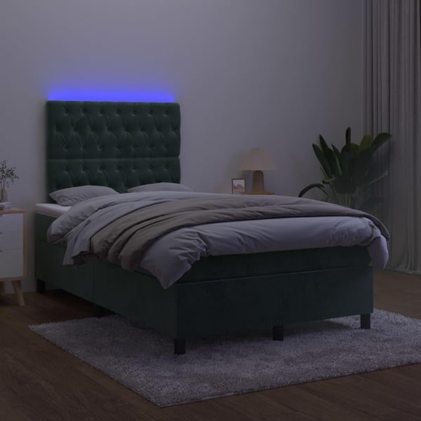 vidaXL Ramsäng med madrass & LED mörkgrön 120x200 cm sammet