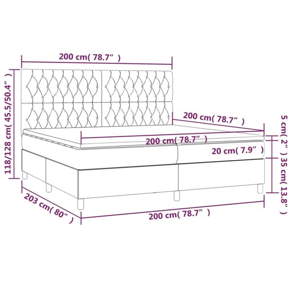 vidaXL kontinentalseng med LED-lys 200x200 cm fløjl sort