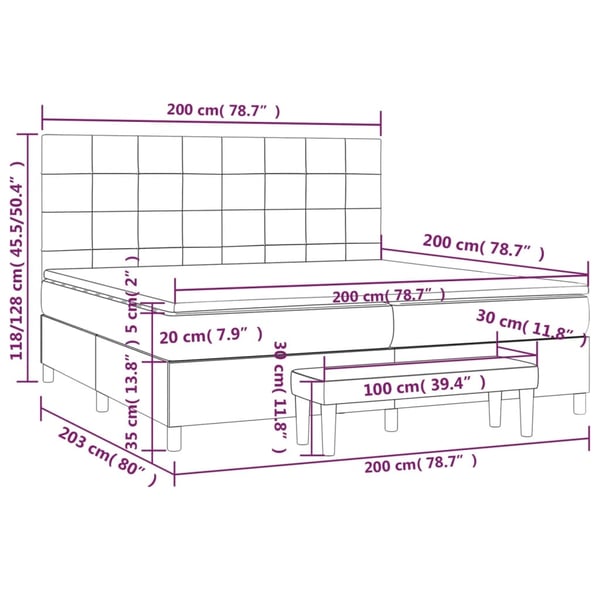 vidaXL kontinentalseng med madras 200x200 cm stof gråbrun