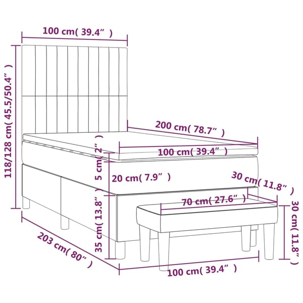 vidaXL kontinentalseng med madras 100x200 cm stof cremefarvet