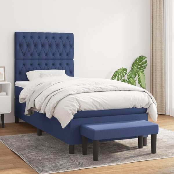 vidaXL kontinentalseng med madras 90x200 cm stof blå