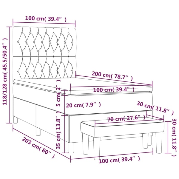 vidaXL kontinentalseng med madras 100x200 cm stof cremefarvet