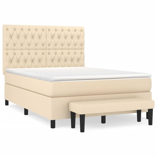 vidaXL kontinentalseng med madras 140x190 cm stof cremefarvet