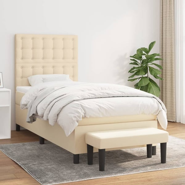 vidaXL kontinentalseng med madras 90x200 cm stof cremefarvet