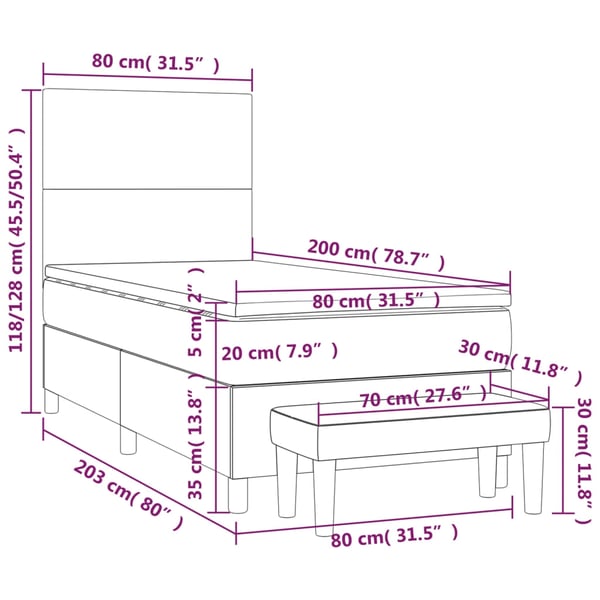 vidaXL kontinentalseng med madras 80x200 cm stof gråbrun