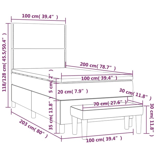 vidaXL kontinentalseng med madras 100x200 cm stof mørkebrun