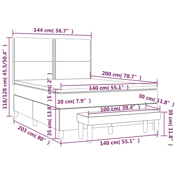 vidaXL kontinentalseng med madras 140x200 cm stof blå