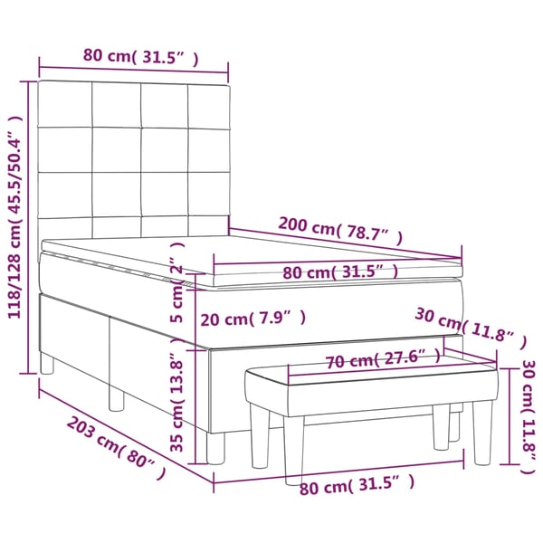 vidaXL kontinentalseng med madras 80x200 cm stof gråbrun