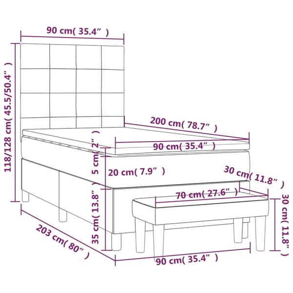 vidaXL kontinentalseng med madras 90x200 cm stof mørkebrun