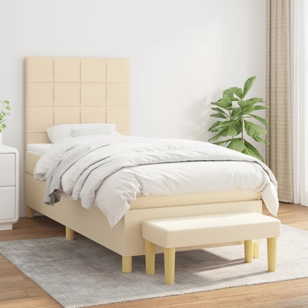 vidaXL kontinentalseng med madras 100x200 cm stof cremefarvet