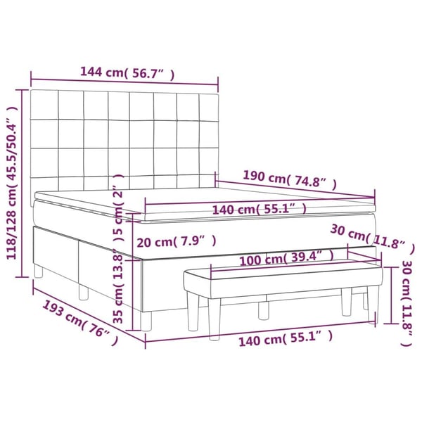 vidaXL kontinentalseng med madras 140x190 cm stof mørkebrun