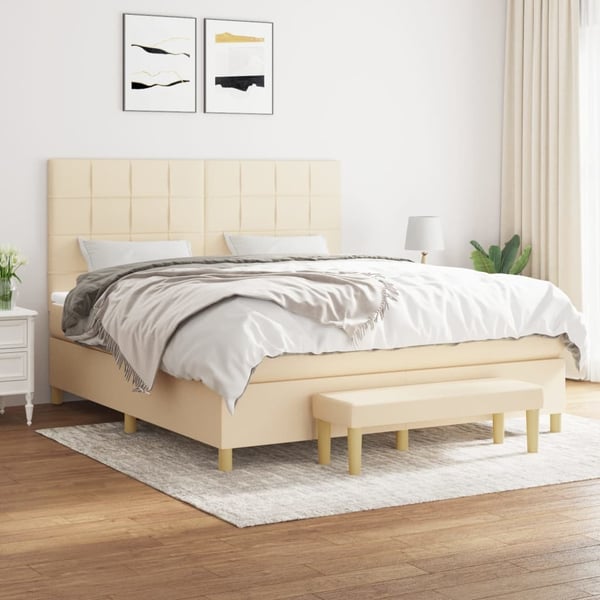 vidaXL kontinentalseng med madras 180x200 cm stof cremefarvet