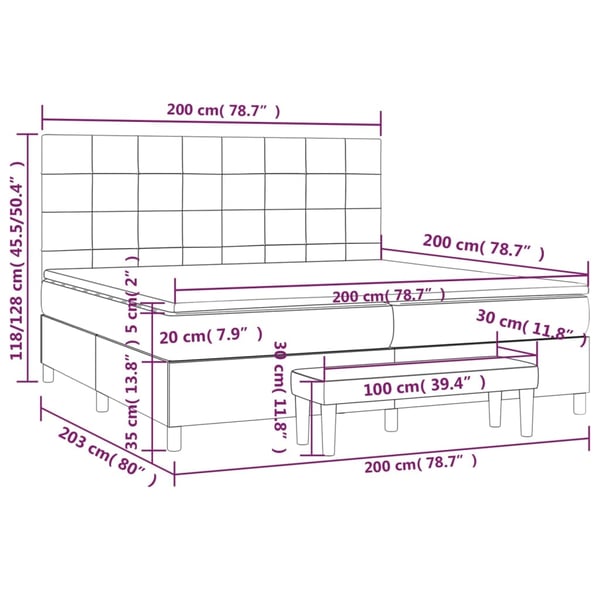 vidaXL kontinentalseng med madras 200x200 cm stof gråbrun