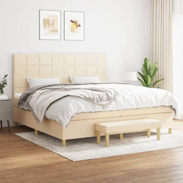vidaXL kontinentalseng med madras 200x200 cm stof cremefarvet