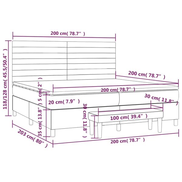 vidaXL kontinentalseng med madras 200x200 cm stof cremefarvet