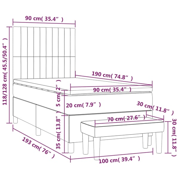 vidaXL kontinentalseng med madras 90x190 cm stof mørkebrun