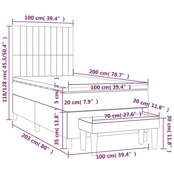 vidaXL kontinentalseng med madras 100x200 cm stof cremefarvet