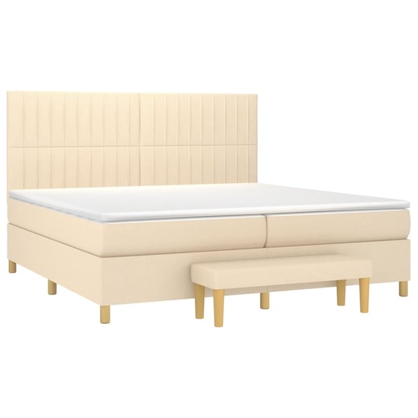 vidaXL kontinentalseng med madras 200x200 cm stof cremefarvet