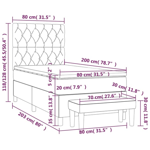 vidaXL kontinentalseng med madras 80x200 cm stof mørkebrun