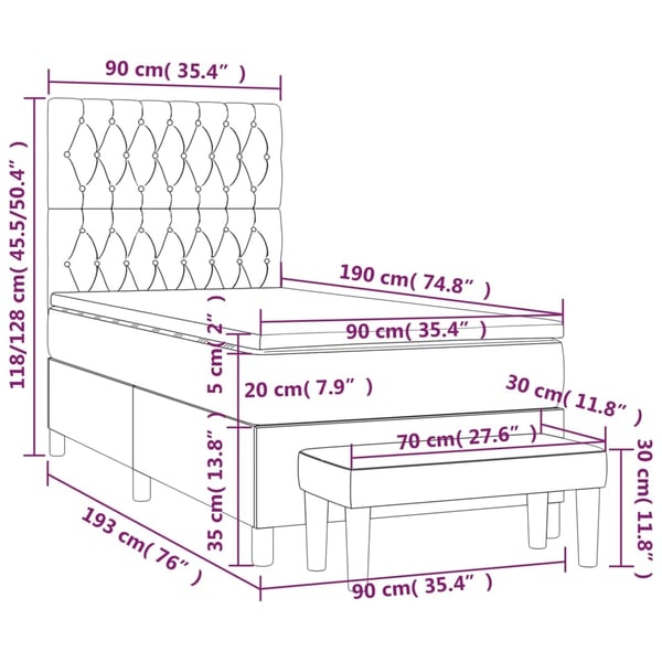 vidaXL kontinentalseng med madras 90x190 cm stof mørkebrun