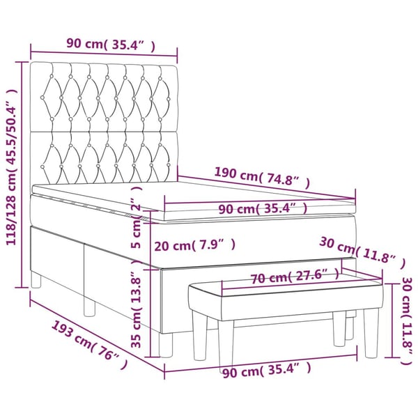 vidaXL kontinentalseng med madras 90x190 cm stof cremefarvet