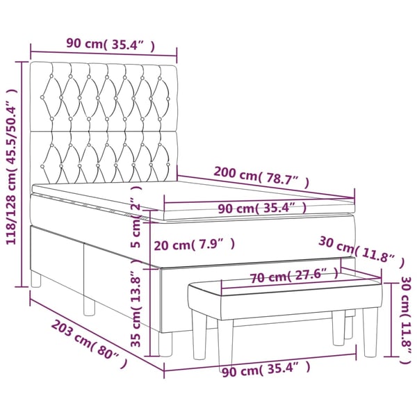 vidaXL kontinentalseng med madras 90x200 cm stof mørkebrun