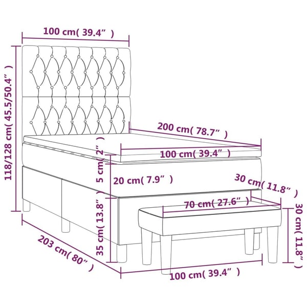 vidaXL kontinentalseng med madras 100x200 cm stof cremefarvet