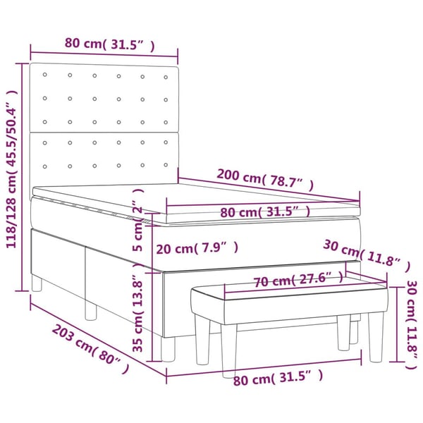 vidaXL kontinentalseng med madras 80x200 cm stof cremefarvet