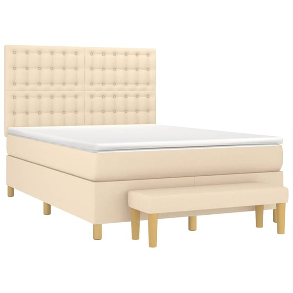 vidaXL kontinentalseng med madras 140x190 cm stof cremefarvet