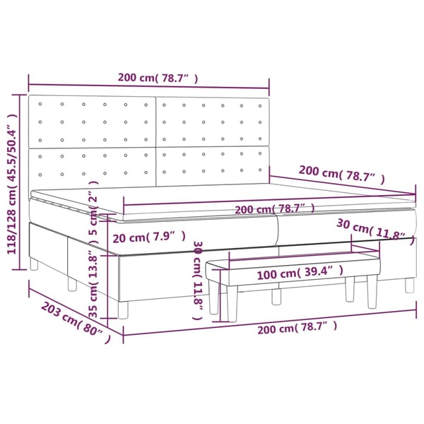 vidaXL kontinentalseng med madras 200x200 cm stof gråbrun