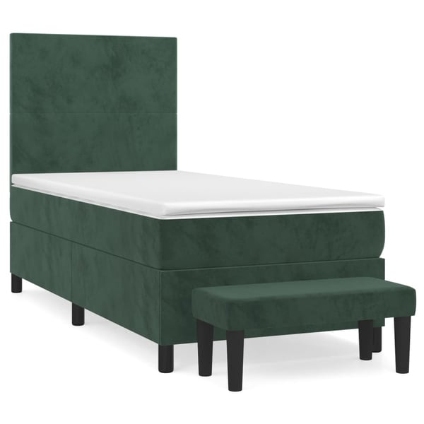 vidaXL kontinentalseng med madras 90x200 cm fløjl mørkegrøn
