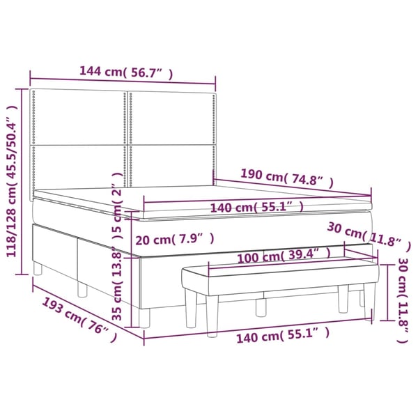 vidaXL kontinentalseng med madras 140x190 cm fløjl sort