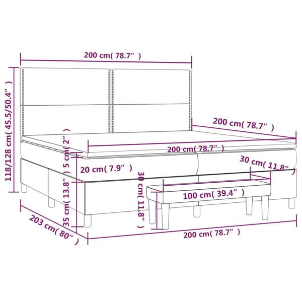 vidaXL kontinentalseng med madras 200x200 cm fløjl mørkegrå
