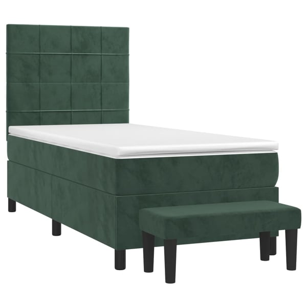 vidaXL kontinentalseng med madras 90x200 cm fløjl mørkegrøn