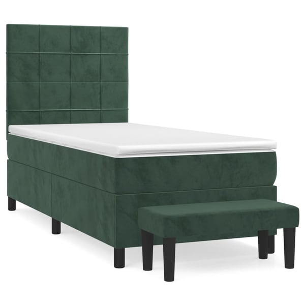 vidaXL kontinentalseng med madras 90x200 cm fløjl mørkegrøn