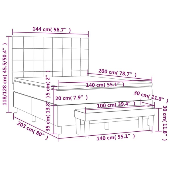vidaXL kontinentalseng med madras 140x200 cm fløjl lysegrå