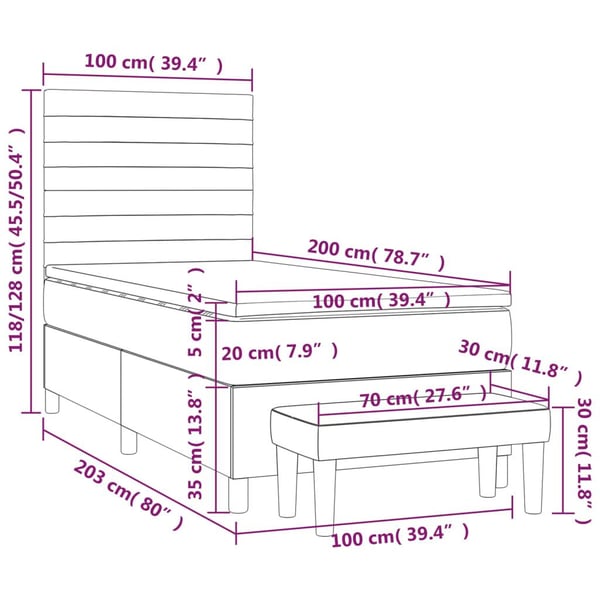 vidaXL kontinentalseng med madras 100x200 cm fløjl mørkegrå