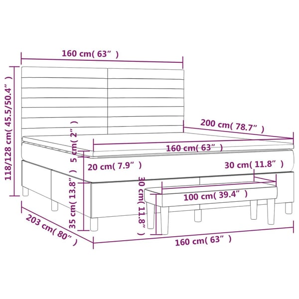 vidaXL kontinentalseng med madras 160x200 cm fløjl lysegrå