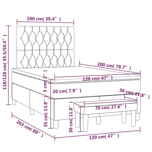 vidaXL kontinentalseng 120x200 cm fløjl mørkeblå