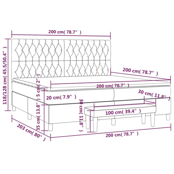 vidaXL kontinentalseng med madras 200x200 cm fløjl lysegrå