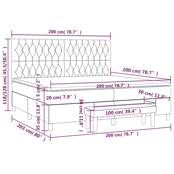 vidaXL kontinentalseng med madras 200x200 cm fløjl mørkegrøn