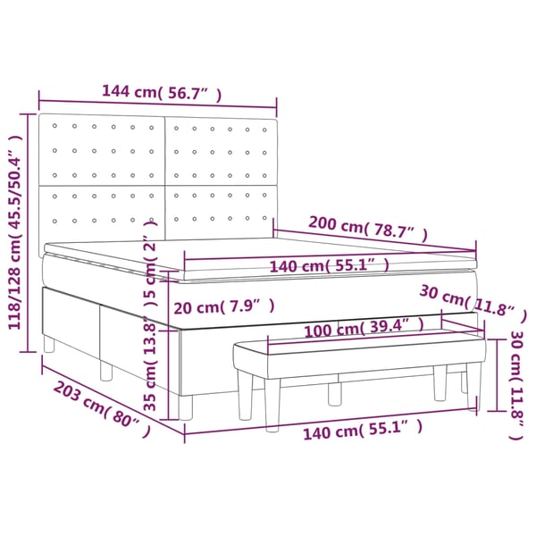 vidaXL kontinentalseng med madras 140x200 cm fløjl mørkeblå
